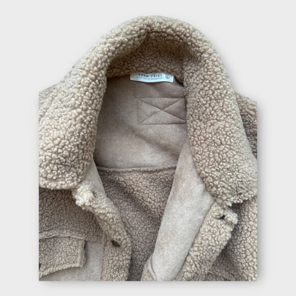 12th Tribe Bobbi Tan Suede Sherpa Jacket - Size L - Picture 6 of 11